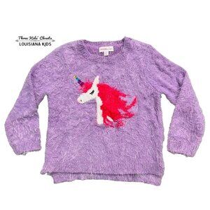 Design History 4T Purple Fuzzy Unicorn Sweater